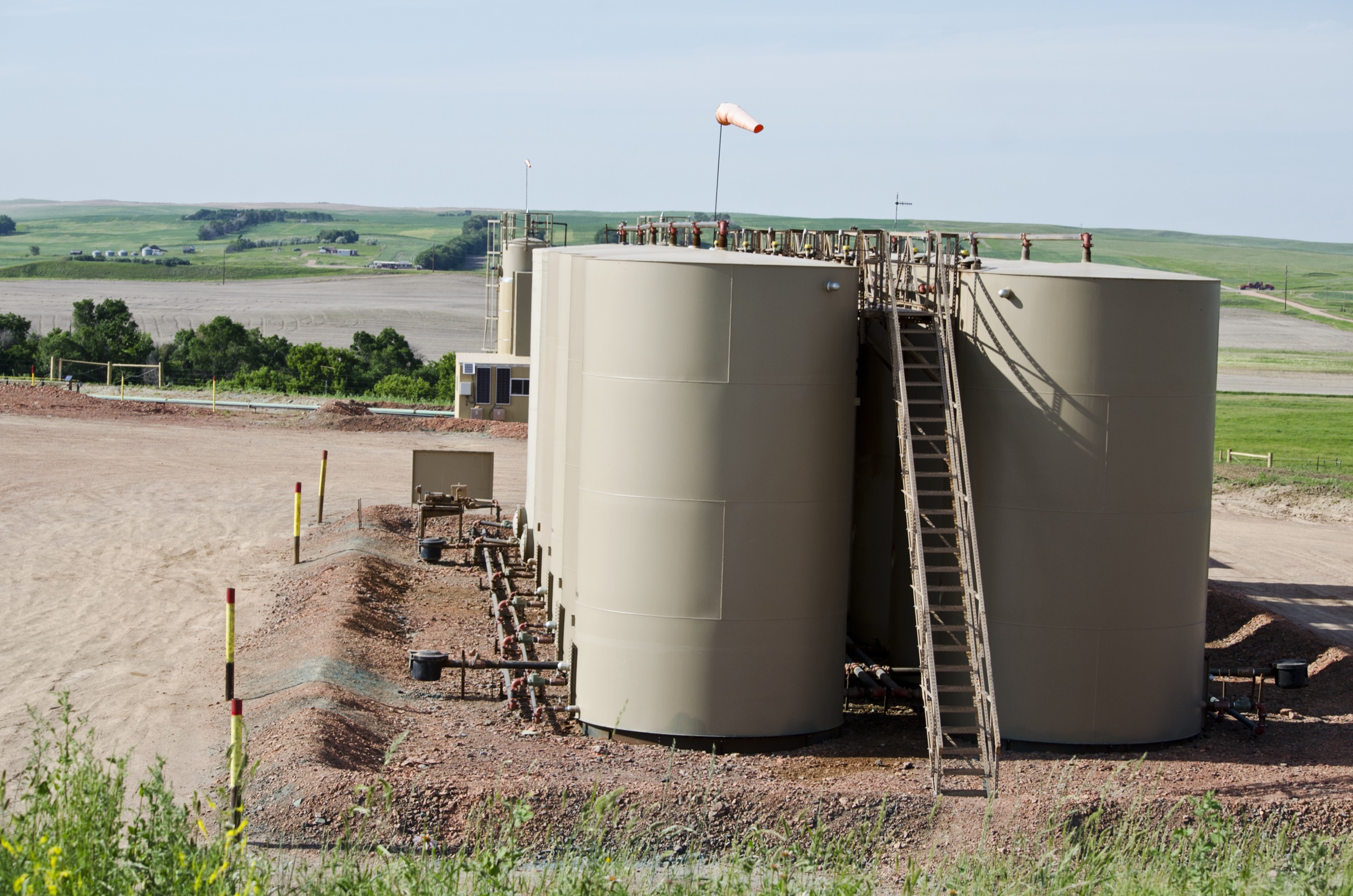 Crude oil storage tanks at a gathering terminal