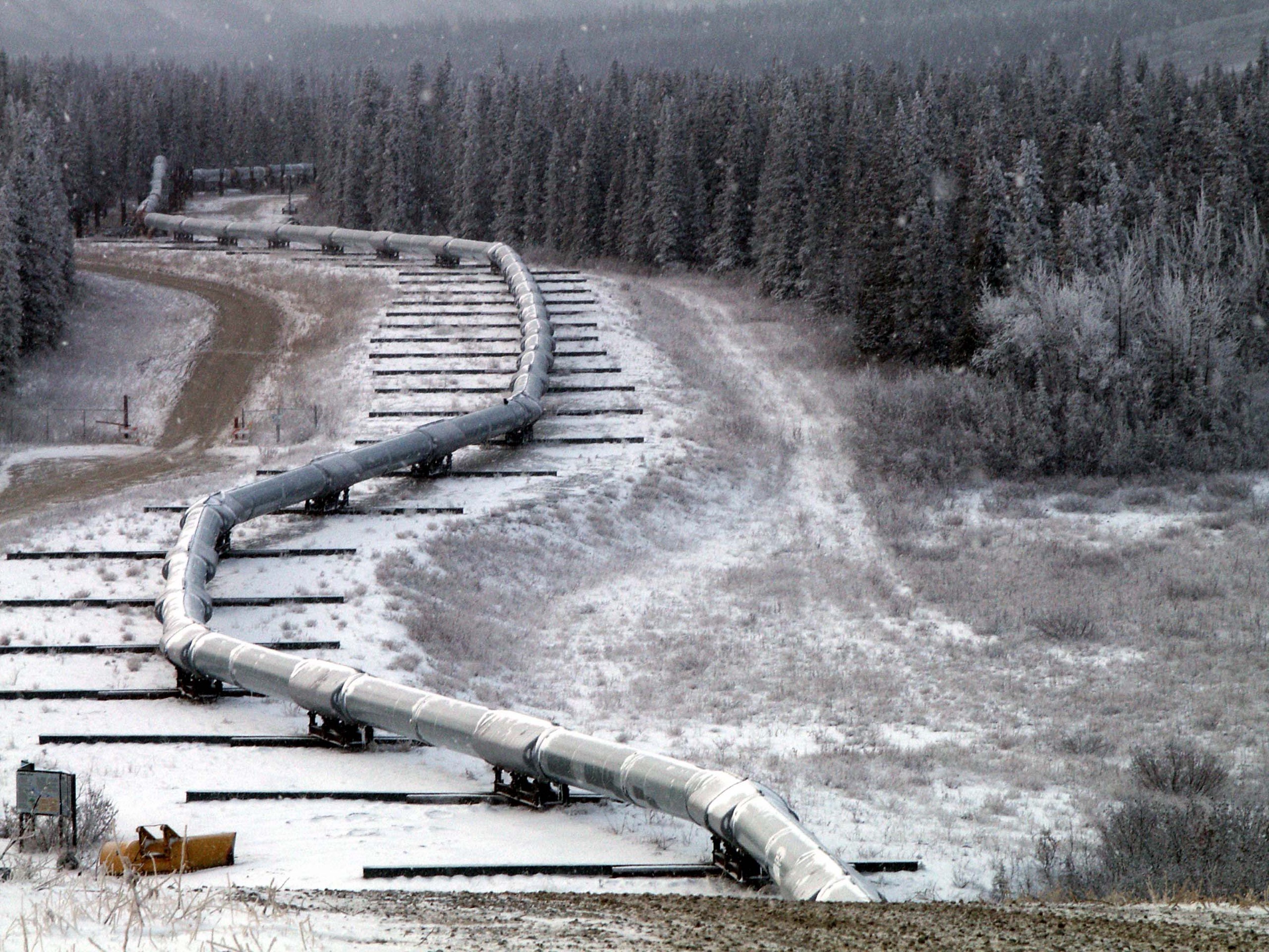 The Trans-Alaska Pipeline zigzagging across the Denali Fault on slider supports