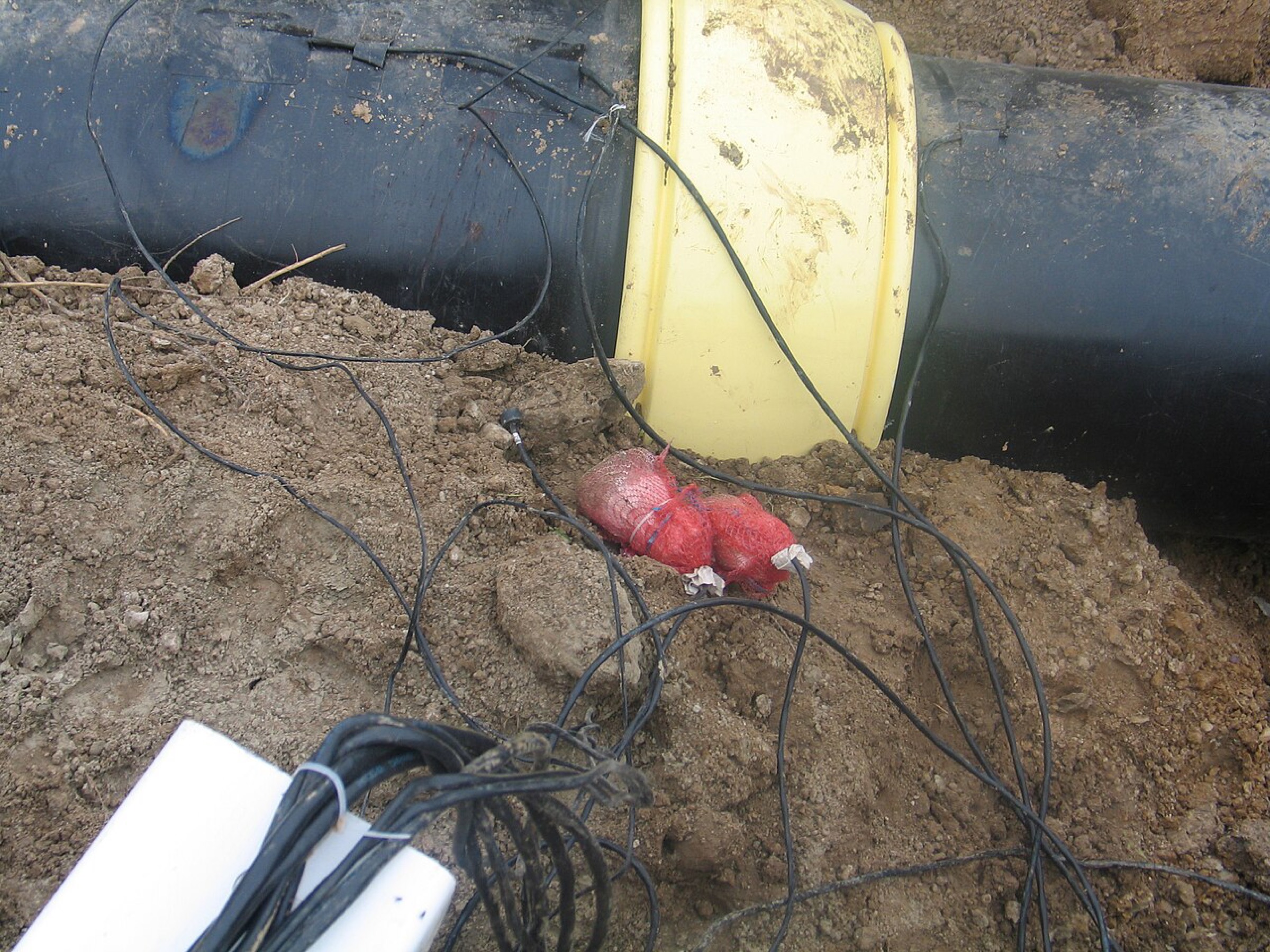A cathodically protected gas pipeline in the field